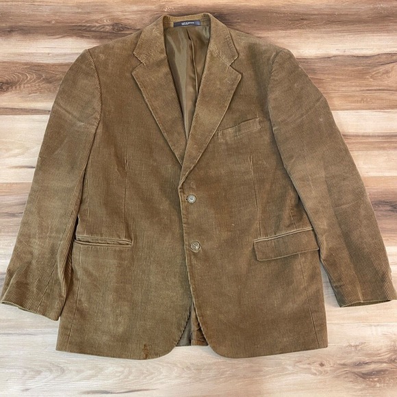 Croft & Barrow Corduroy Blazer Mens 46L 2 button Cotton Khaki Lining - Picture 1 of 15